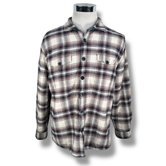 Carbon 2 Cobalt Flannel Shirt Men’s Large Plaid Cotton Sherpa Lined Button Up - Picture 1 of 11